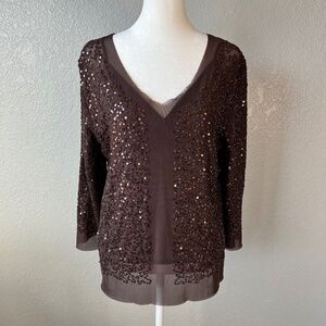 Irene Van RYB Mesh Sequin Pullover Top with Separate Matching Cami Liner